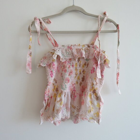 POLO RALPH LAUREN Floral Ruffled Peplum Tank Top Eyelet Pastel Cottage Preppy - Picture 2 of 13
